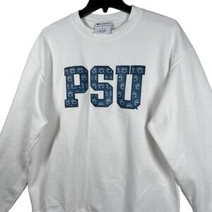 Penn State Champion Powerblend Sweatshirt Men Large White Nittany Lion Paw Print